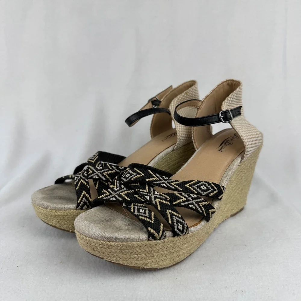 Lucky Brand‎ Wedge Espadrille Sandals Platform Ankle Strap Woven 8.5